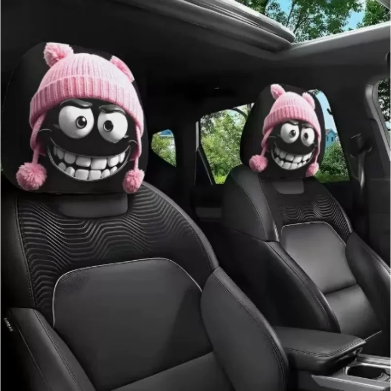 

2pcs Smiley Face Car Pillow Covers, Soft Washable Headrest Covers, No Deformation