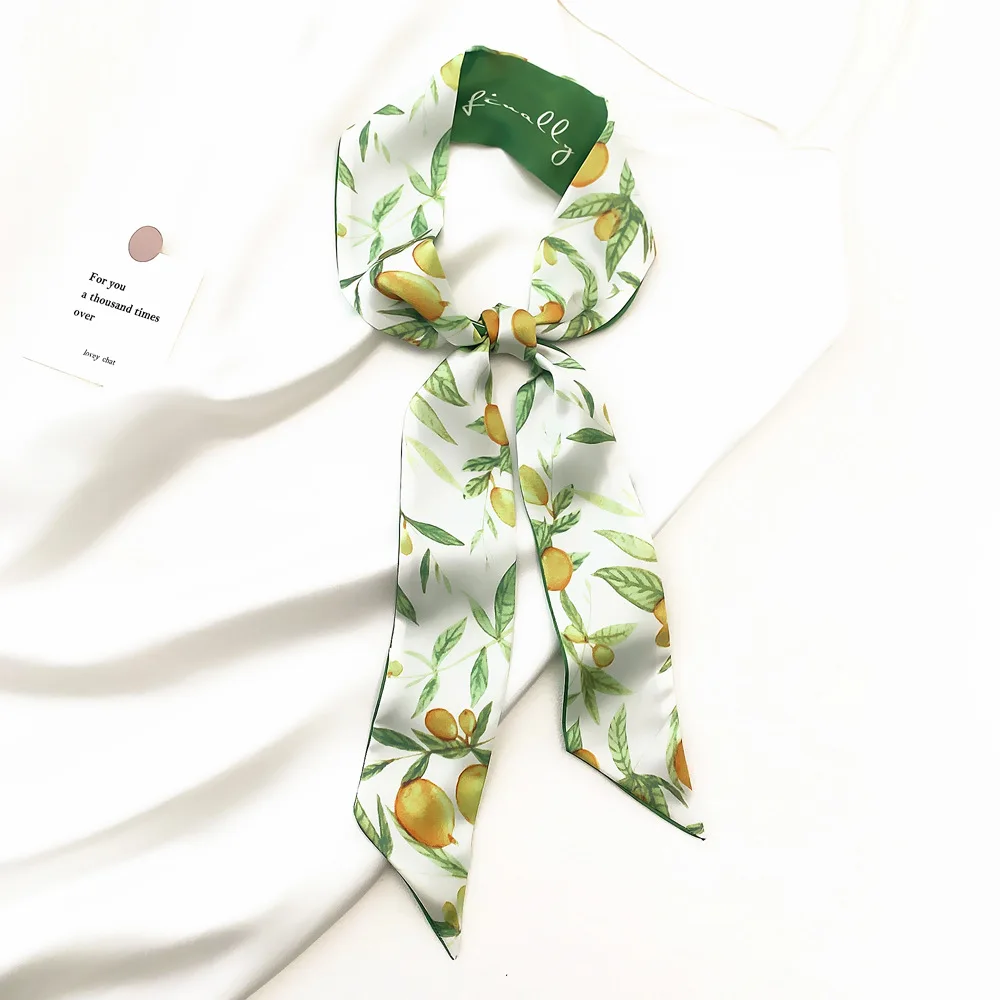 2025 Summer New Fresh Fruit Series Silk-like Satin Small Ribbon Women's Hair Band Arm Bag Scarf Twill Silk Scarf Headband