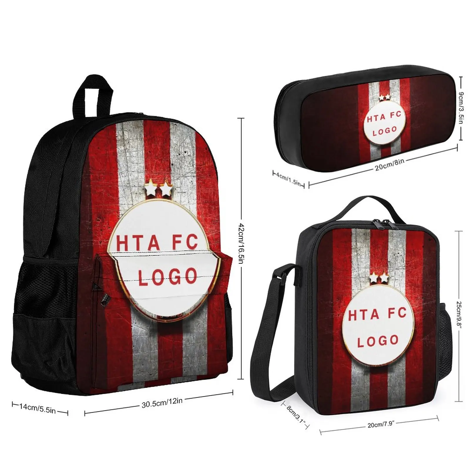 Hapoel Tel Aviv Student School Bag Pencil Case Three-Piece Set With Lunch Tote Bag And Pencil Bag Backpack