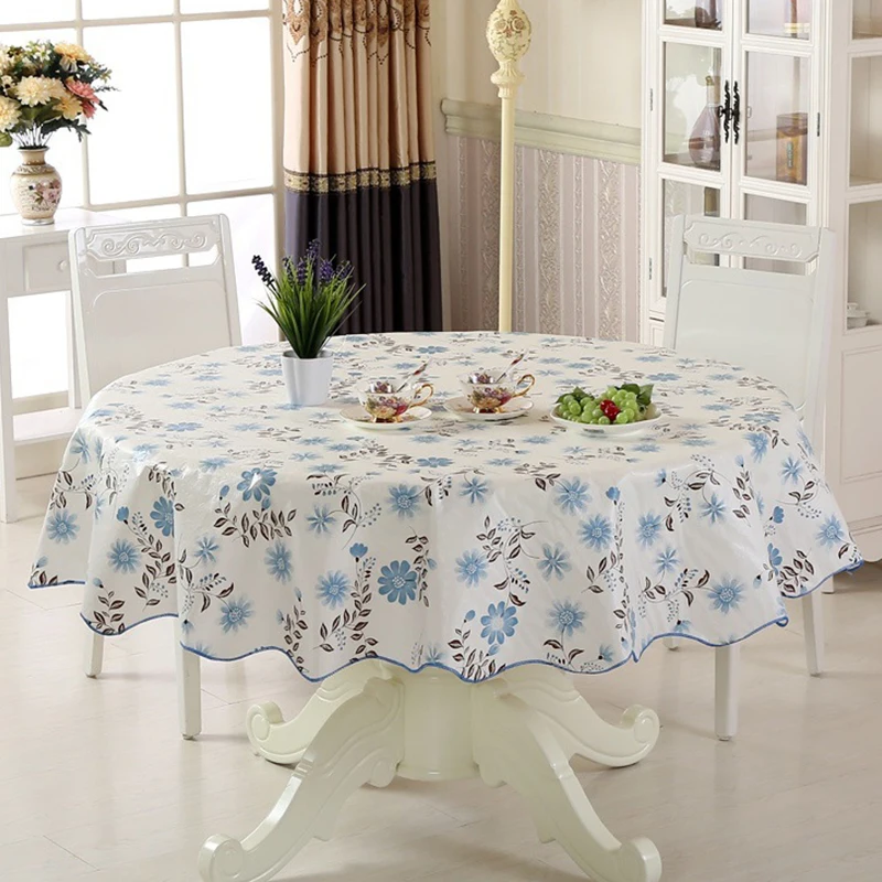 PVC Plastic Kitchen Tablecloth Nordic Style Round Tablecloth Pastoral Plant Flowers Pattern Oil-proof Waterproof Table Cloth