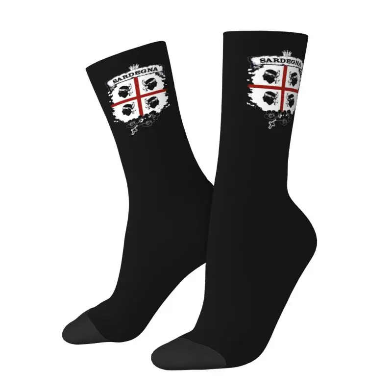 Custom Sardinia Flag Four Moors Men Women Crew Socks Unisex Kawaii 3D Printed Italy Sardegna Coat of Arms Dress Socks