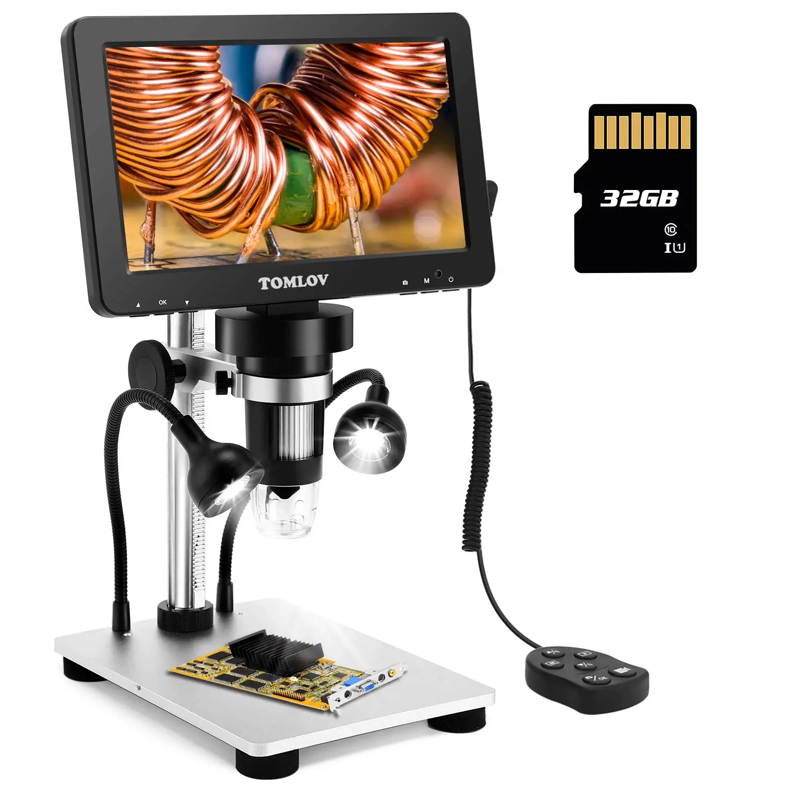 

TOMLOV DM9 7 Inch 1080p Lcd Digital Microscope With Wired Remote 1200x Magnification Handheld Microscope With Video Recorder