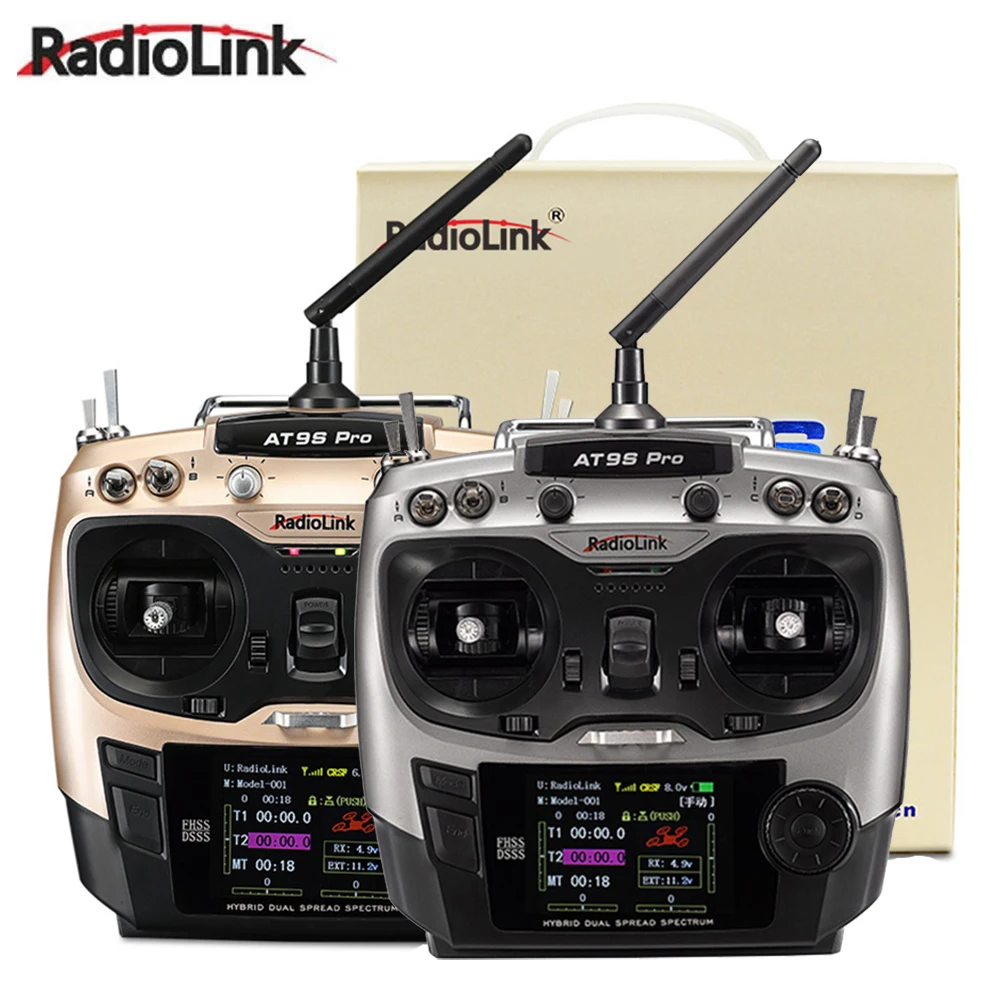 

Radiolink AT9S Pro 2.4G ISM 12CH 7.4~18.0V DSSS FHSS Radio Transmitter With R9DS Receiver For Fixed-wing Glider Multicopter Mode