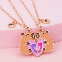 Qpeach 2Pcs/set Cute Cartoon Capybara Pendant Best Friend Girl BFF Necklace for Besties Friendship Jewelry Gifts