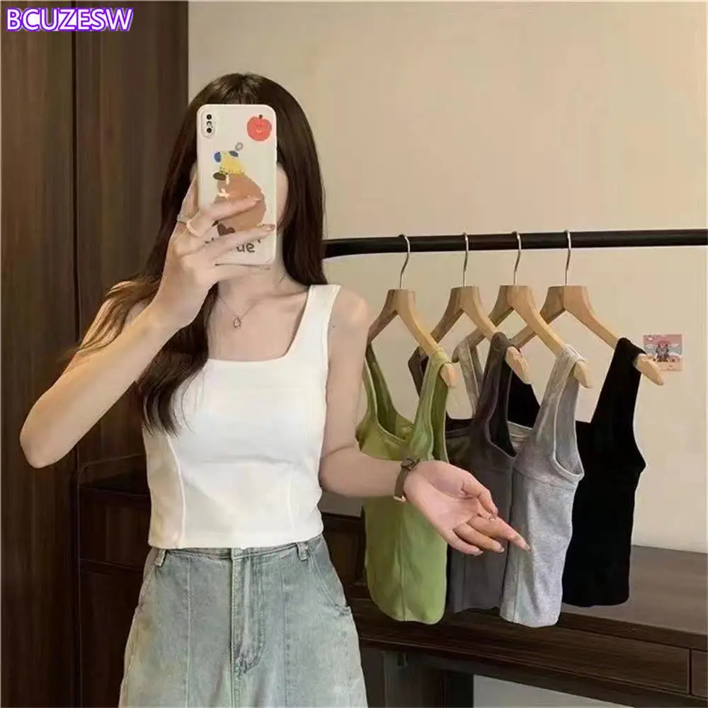 Crop Top Corset Summer Korean Fashion Tank Top 2023 New Women's Clothing Knit Casual Basic Slim Vest Sweet Bra Tops Female