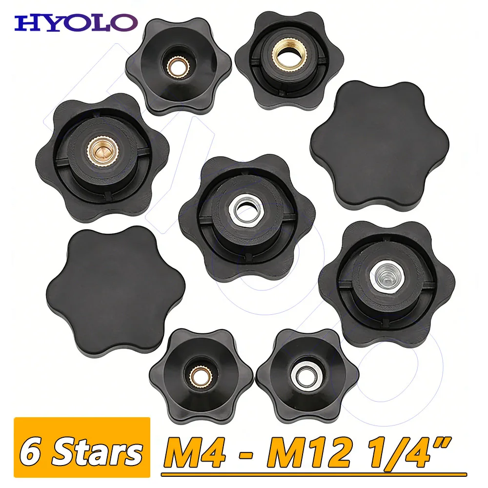 Plum Hand Tighten Nuts Blind/Through Hole Clamping Knob Bakelite Thumb Nuts Screw-On Handle Black M4 M5 M6 M8 M10 M12 1/4
