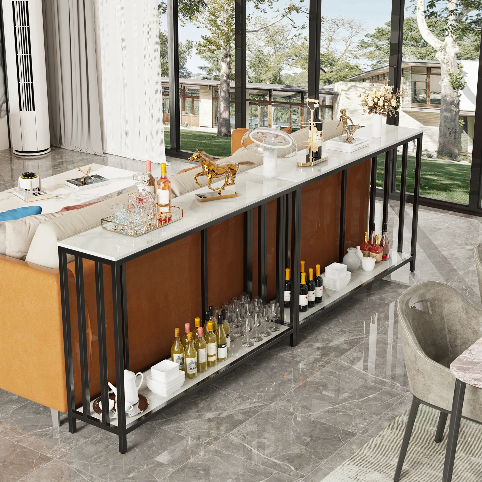 

Narrow Sofa Table with Metal Base Entry Table Foyer 47.2” Long Modern Console Table