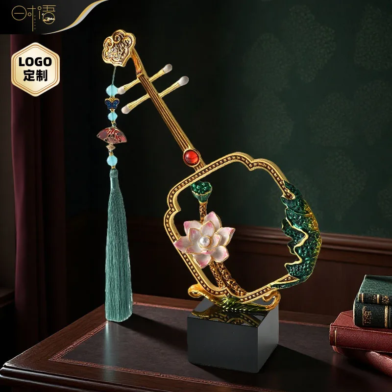Lucky Entrance Decorative Enamel Color Pipa Ornament Light Luxury Lotus Leaf Lotus Company Opening Gift Moving to a New Home