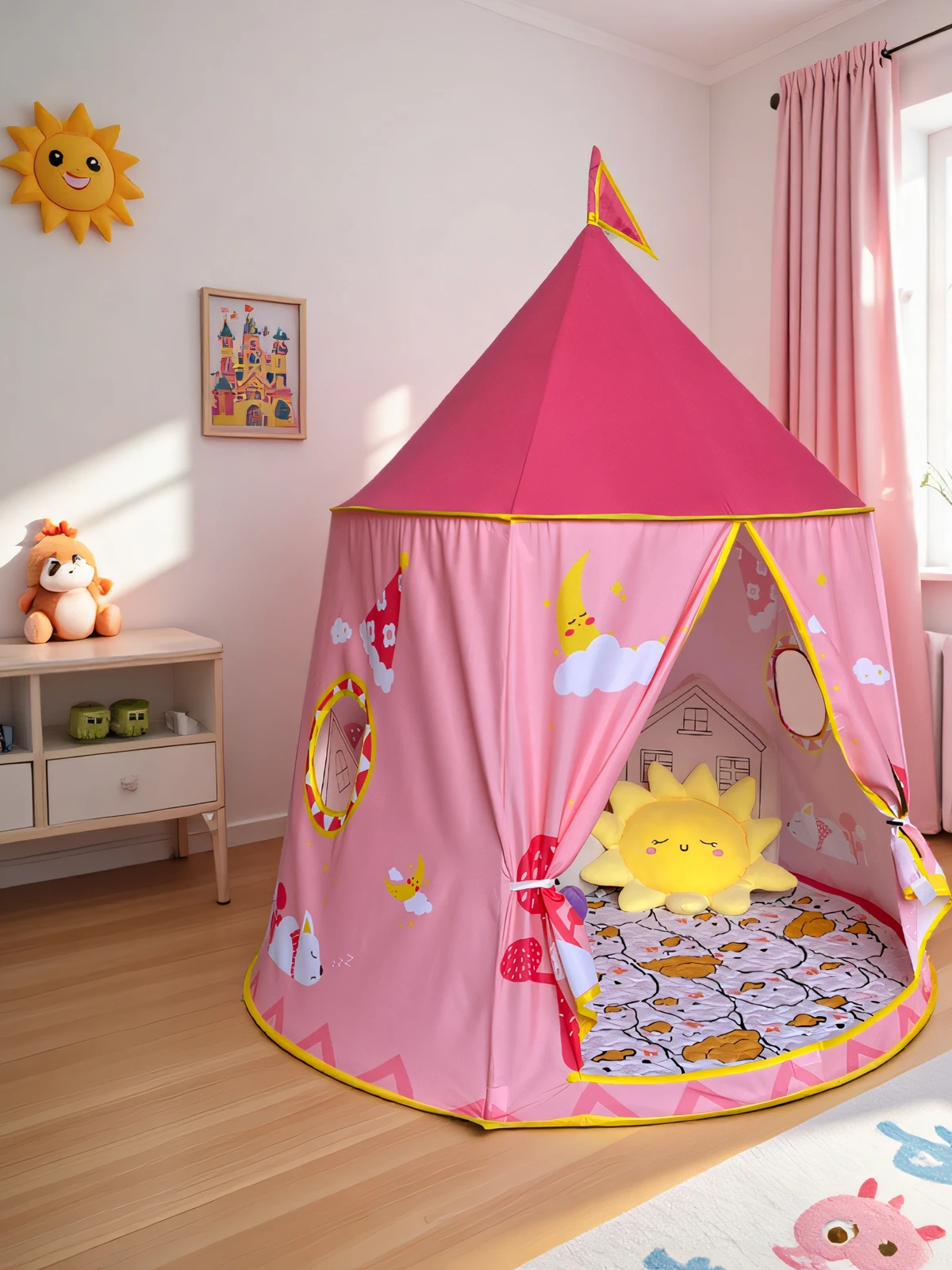 子供の日ギフト子供用小型テント屋内女の子用寝室ハウス秘密基地モンゴルテント綿生地簡単設置