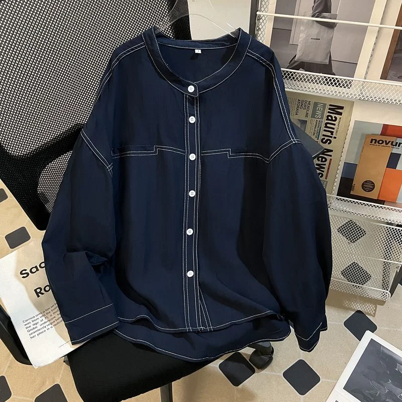 

Женская модная рубашка больших размеров (до 300 фунтов) в ретро-стиле Гонконга, с круглым вырезом, свободного кроя, с длинным рукавом, для осени и зимы, для прогулок по городу