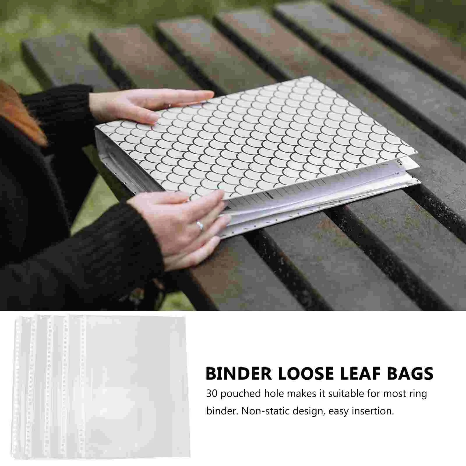 100 Pcs Folder Inner Pocket Safe Binder Loose Leaf Bags Protector Document Filing Plastic Pouch Protective Cover Office