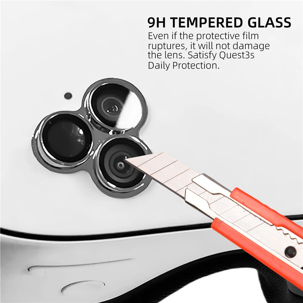 

9H Tempered Glass Camera Lens Protector Film for Meta Quest 3s with Aluminum Alloy Frame HD Anti-Scratch VR Accessories