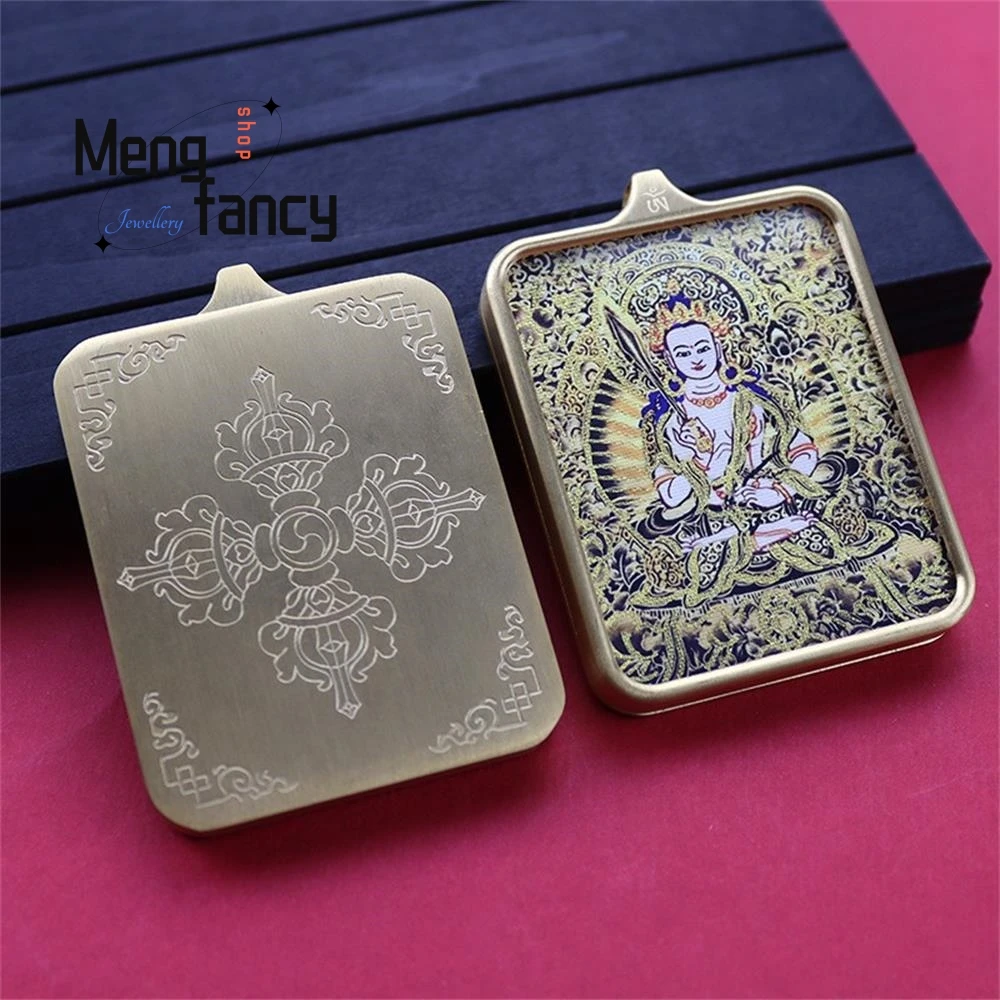 Tibetan-style Titanium Steel Thangka Hand-painted Gold-embellished Eight Guardian Deities Gawu Box Amulet Pendant Couple Jewelry
