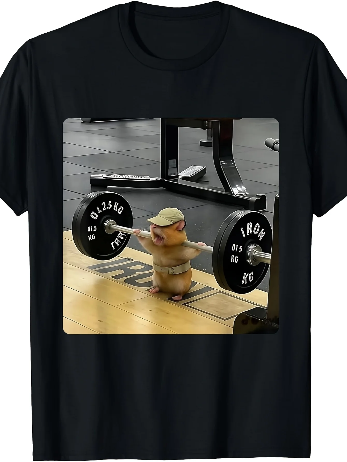 Funny Hamster Hard Pull Weightlifting Meme T-Shirt Fitness Party Fun Training Clothes Black Casual Crew Neck T Shirt