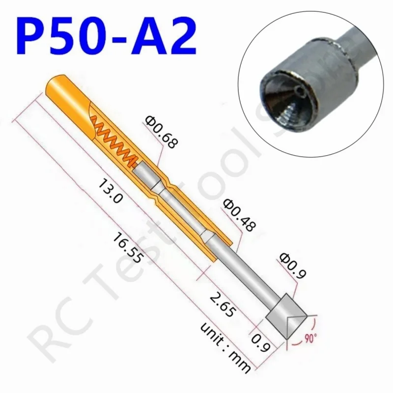 100/200PCS P50-A Spring Test Probe P50-A2 Round Tip Pogo Pin Tool Probe Nickel Plated Test Probe Needle Socket Receptacle R50