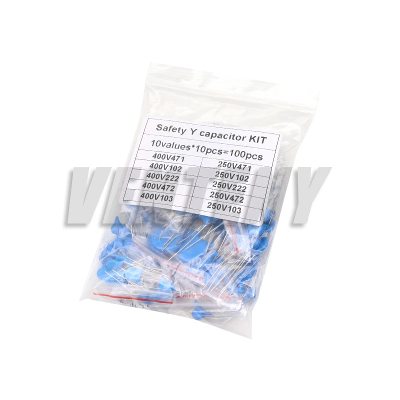 

100pcs/Lot Safety Y Capacitor Kit 10values Each 10pcs 400VAC 250VAC 471 102 222M 472M 103M DIY Set