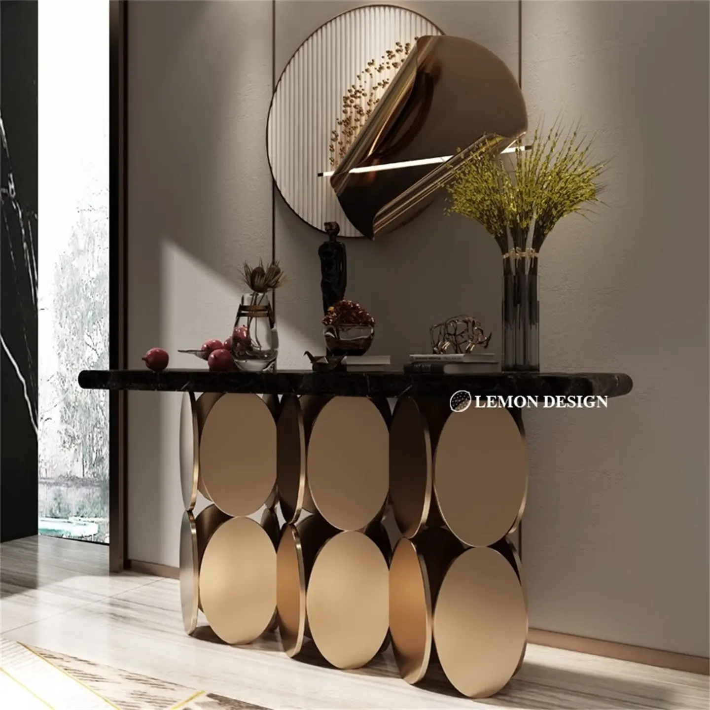 Light luxury entrance table, marble entrance table against the wall, simple end-view table in the entrance hall