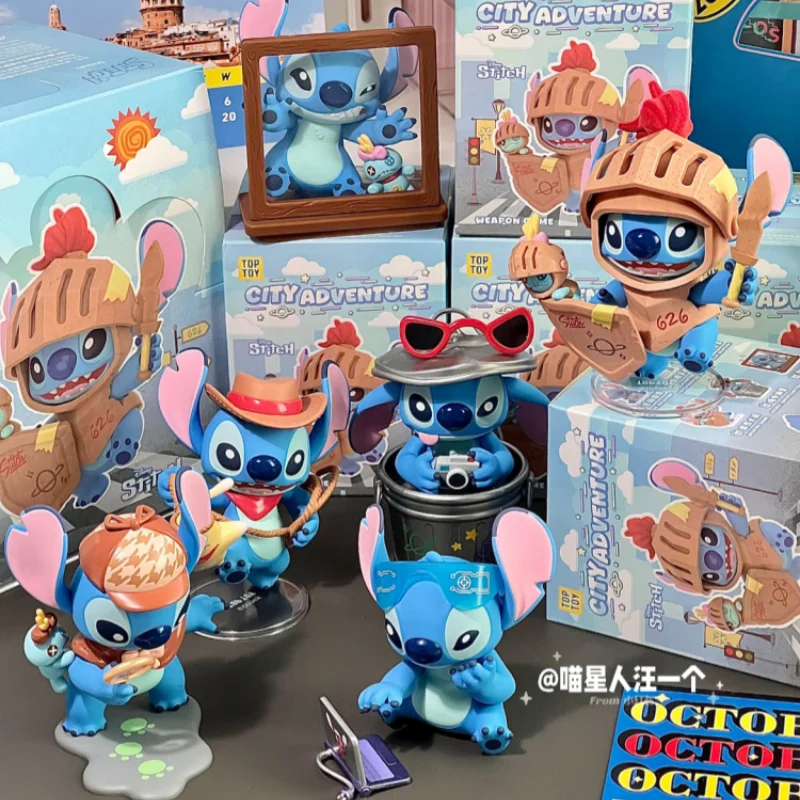 

Disney Stitch City Adventure Blind Box - Mystery Surprise 626, милая кукла, украшение из ПВХ, модель, подарок, декор для рабочего стола, подарок на день рождения