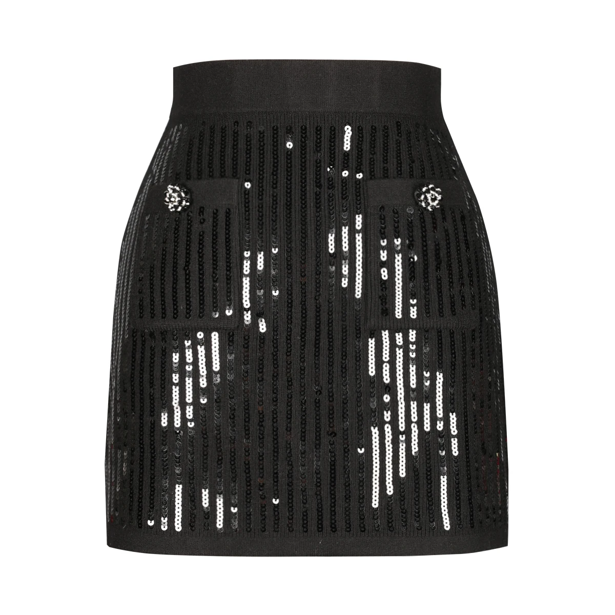 

Spring And Autumn New Fashion Heavy Industry Sequin Knitted Round Neck Long Sleeved Top Jacket+Half Body Short Skirt Set