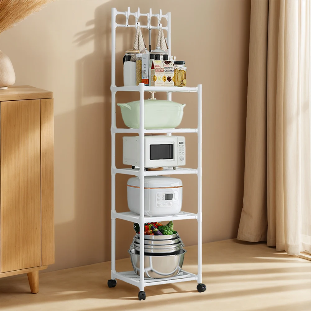 5 Tier Shelving Unit 110LBS Heavy Duty Organizer Shelf with Rolling Wheels for Laundry Bathroom Kitchen Garage Pantry