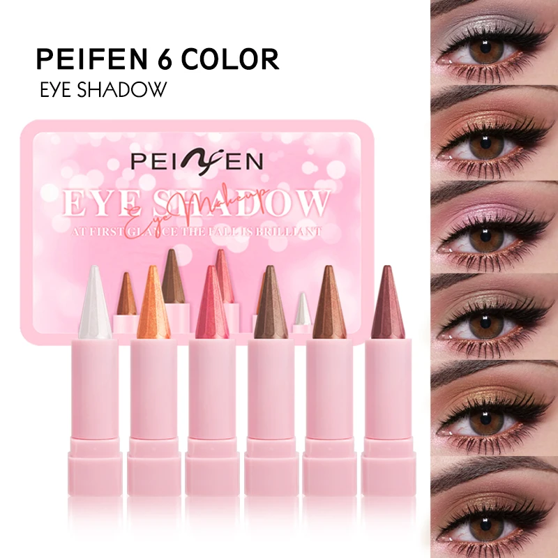 Juego de sombra de ojos brillante, 6 colores, con textura sedosa, resistente al agua, maquillaje de larga duración, resaltador de punta puntiaguda, lápiz de sombra de ojos