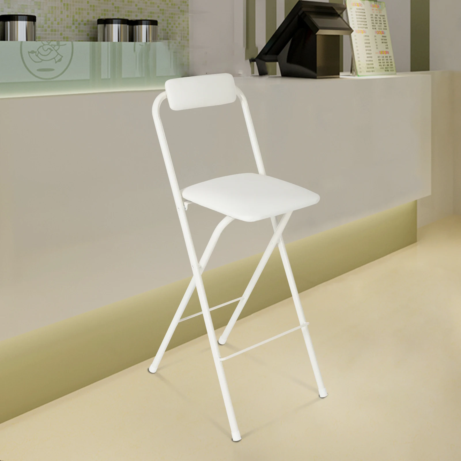 

Foldable Bar Chair, Modern Simple Bar Stool,Tall Folding Chair, Portable Folding Stool with Backrest Stool White