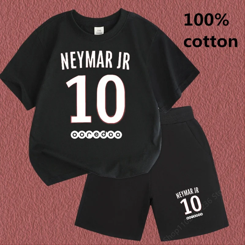 Refreshing Boys Girls Suit  Summer  Hot Selling Round Neck Short Sleeve Shirt 100% Cotton  Neymar  Children\'s T-Shirt 2024 New