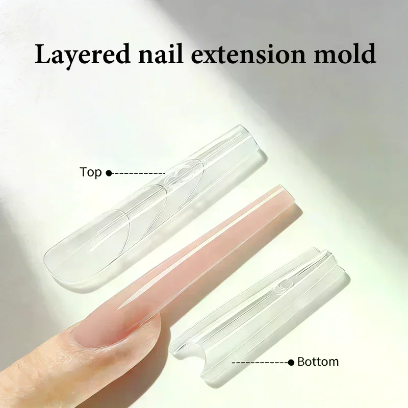 Formy do paznokci Sandwich Dual Nail Forms 60 szt. 15 rozmiarów Szybkie przedłużanie - Formy Dualne w kształcie litery T, elipsy, formy do manicure, forma górna, forma dolna, 3D