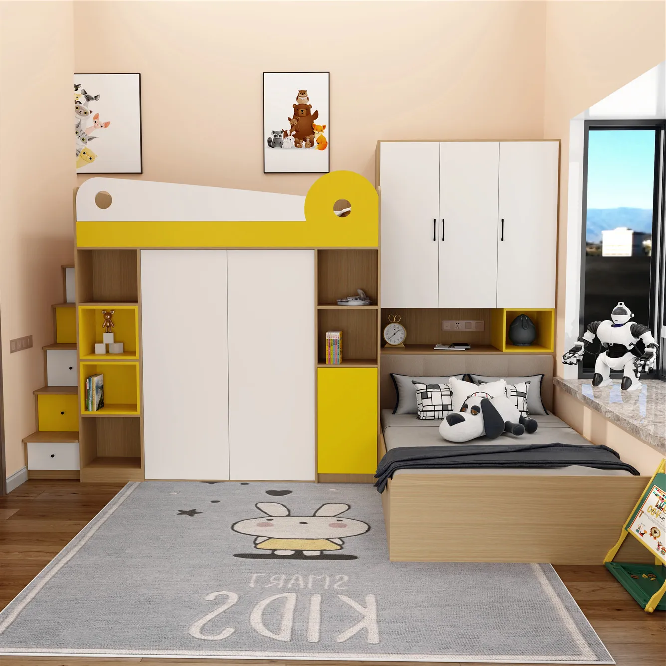 Multifunctional cloakroom Desk High and low child and mother bed Integrated staggered upper and lower beds Children's adult beds