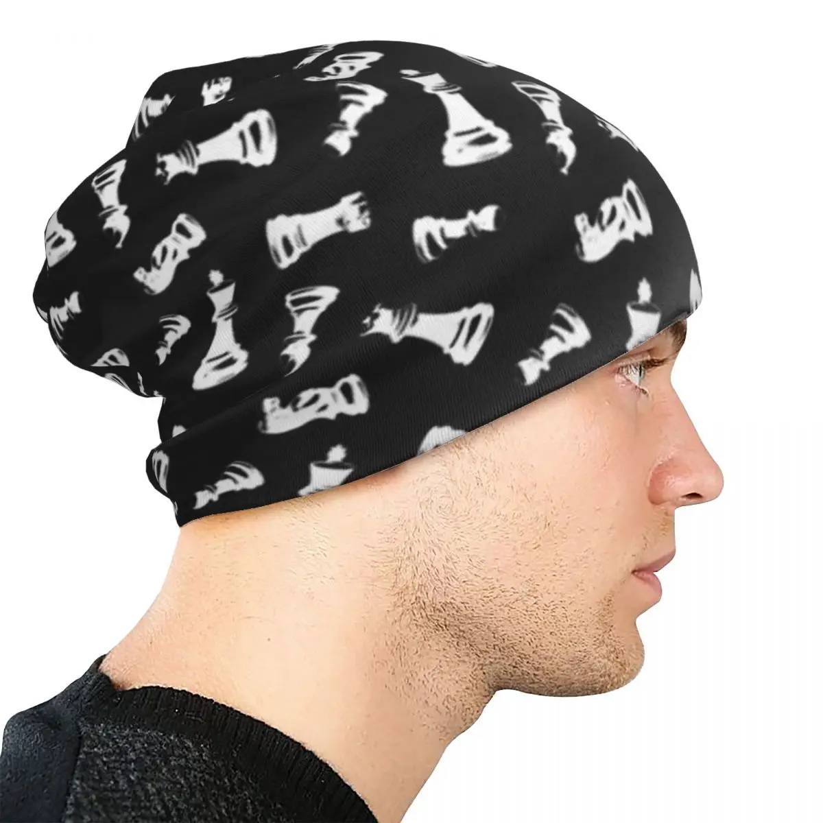 

Black And White Chess Stuff Chess Board Skullies Beanies Hats Warm Autumn Winter Outdoor Cap Knitted Bonnet Caps for Unisex