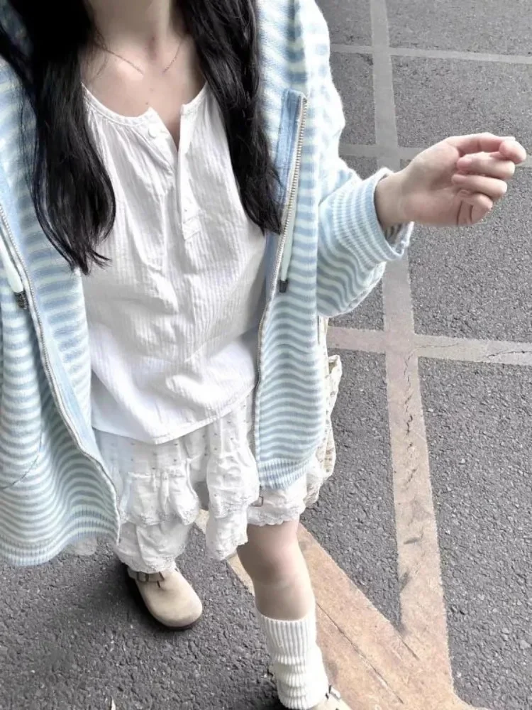 

Hooded Cardigan For Women Fall Winter Clothing Striped Zipper Sueter Mujer Loose Fashion Pull Femme Knitting Sweater Jackets