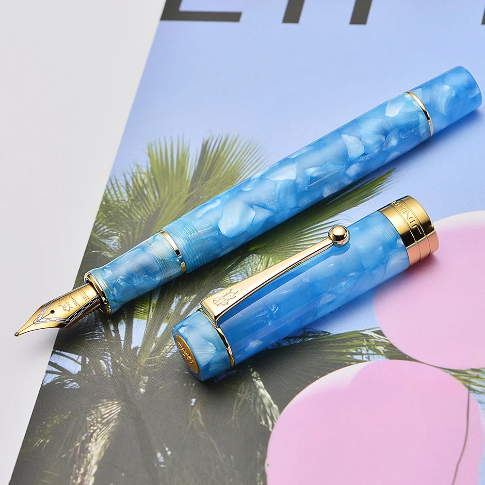 Jinhao 100 Centennial Ice Blue Resin Fountain Pen EF/F/M/Bent Nib Golden Clip Converter Writing Business Office Gift Ink Pen