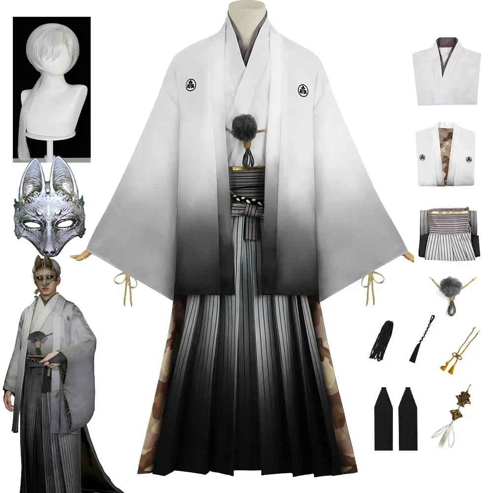

Japanese Kimono Black Gradient Long Dress Halloween Party Outfits Tsuneki Hisayuki Cosplay Costume Silent Fox Mask Hill f