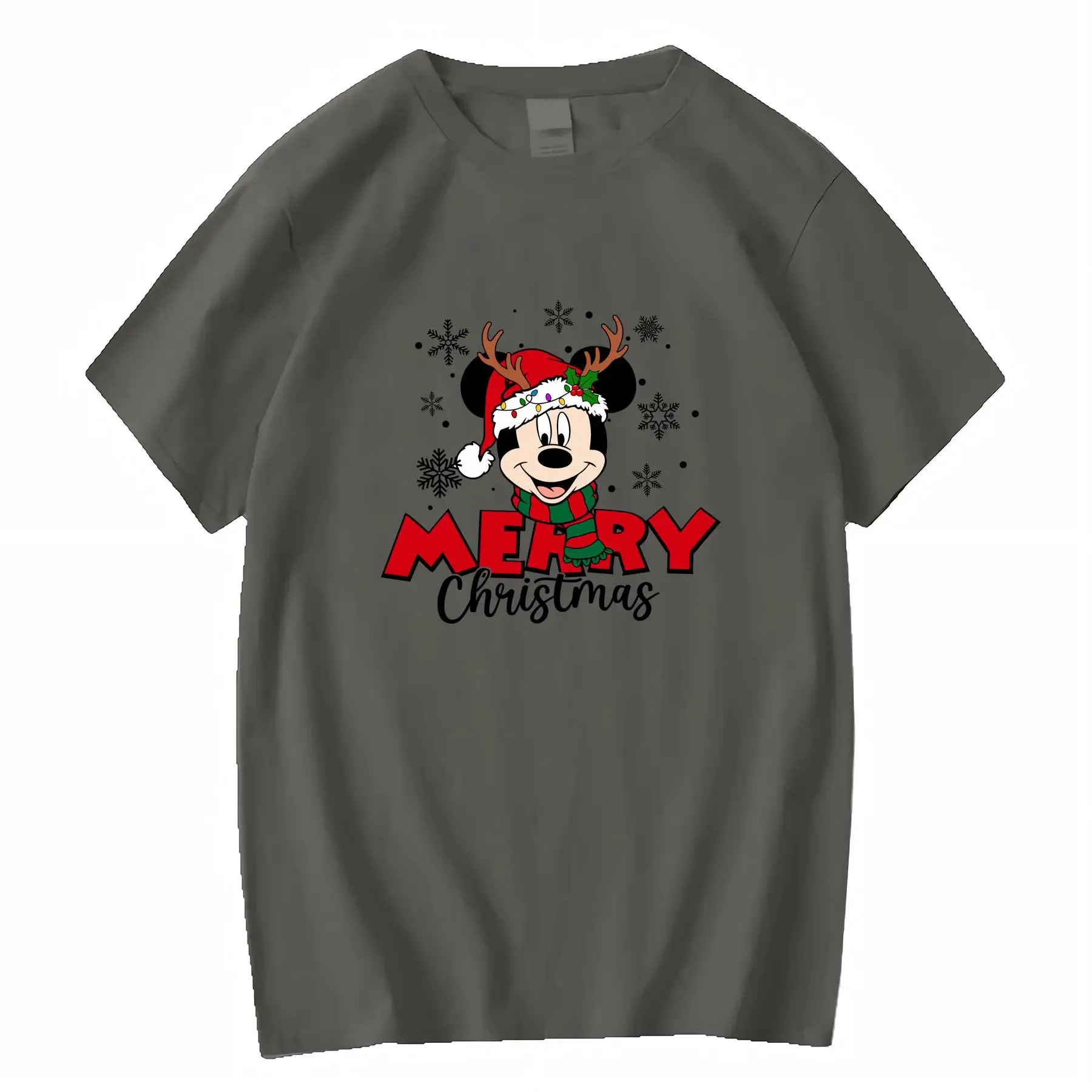 تي شيرت ميكي ماوس عيد الميلاد 100 قطن برقبة دائرية مناسب لجميع المواسم عتيق مغسول أنيق وناعم ومتعدد الاستخدامات قليلاً