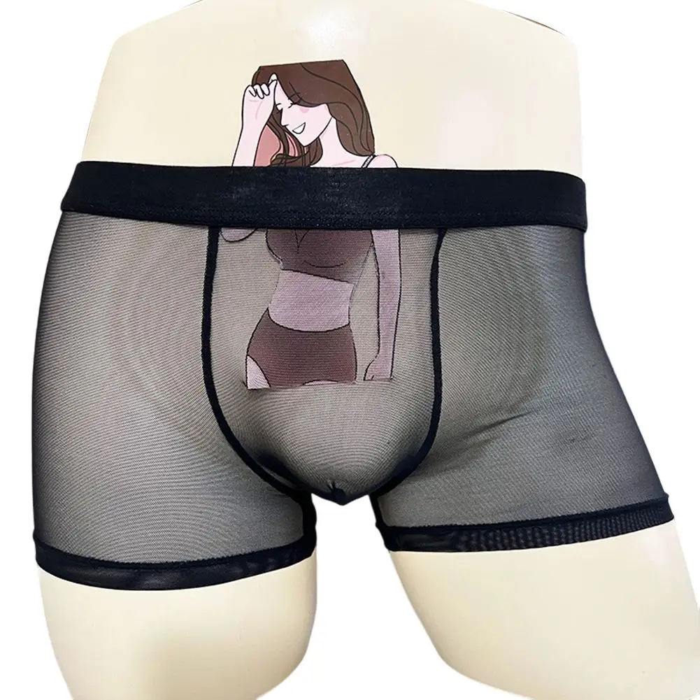 Men See Through Mesh Boxers Trunks Men's Clothing Gay Ultra-Thin Solid Very Hot Lingerie Soft Breathable Underwear Men's Panties