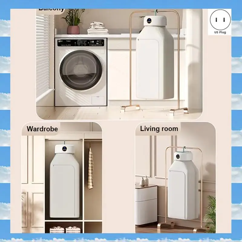 

A11I Clothes Dryer With Heater Fan, Travel Garment Drying Hanger Laundry Air Dehydrator With Timing Function US Plug