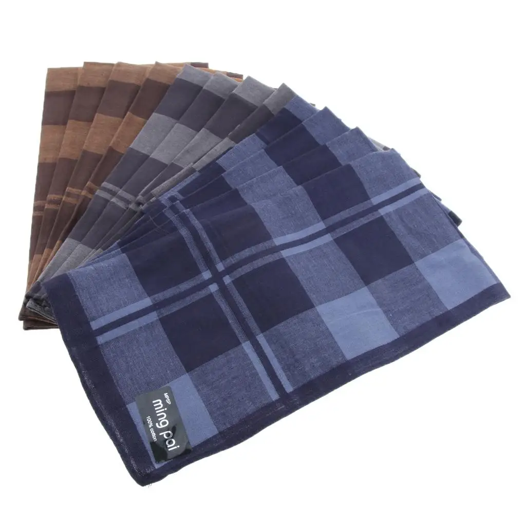 12 Pieces Retro Soft Men's Plaid Cotton Pocket Handkerchief Pocket Hankies