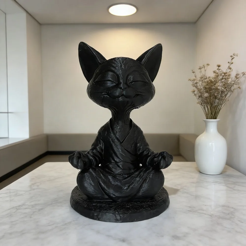 Adorno de estatua de gato de meditación, escultura de gato de yoga, gato Zen, regalo para amantes de los gatos, adecuado para interiores, jardines, automóviles, decoración de oficina