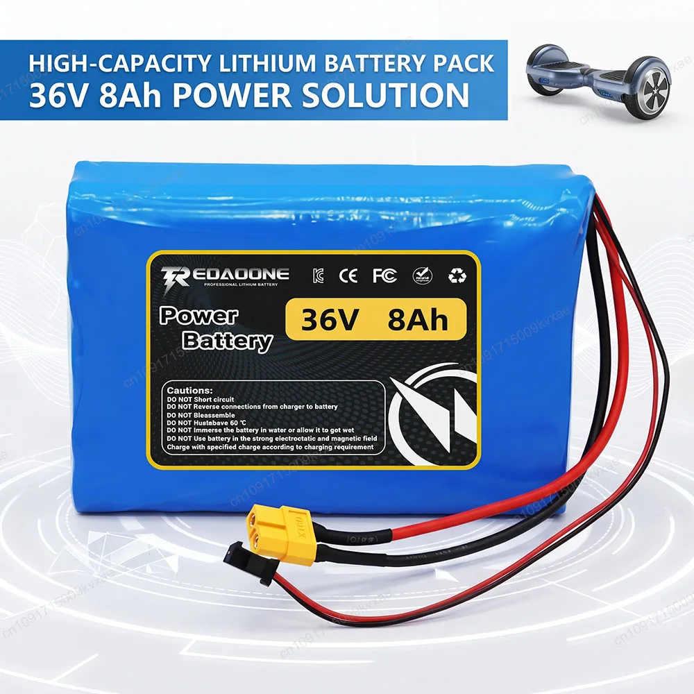 10S2P 36V 8000mAh 18650 Li-ion Battery Pack with BMS for Electric Scooter Self Balancing Hoverboard Wheelchair Long Cycle Life