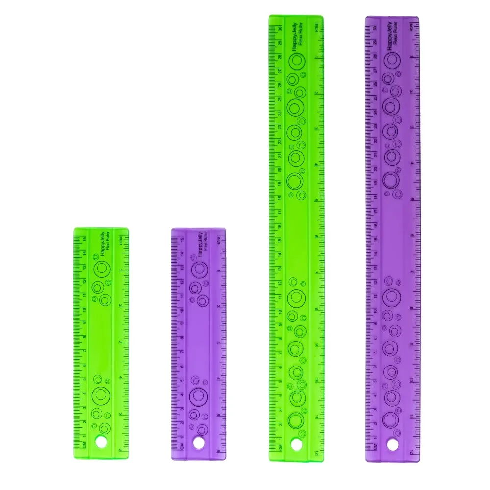 1pc Colorful Student Flexible Ruler 30cm/12inch 15cm/6inch Transparent Plastic Drawing Straight Rulers Green/Purple Folding Kawaii Ruler Office