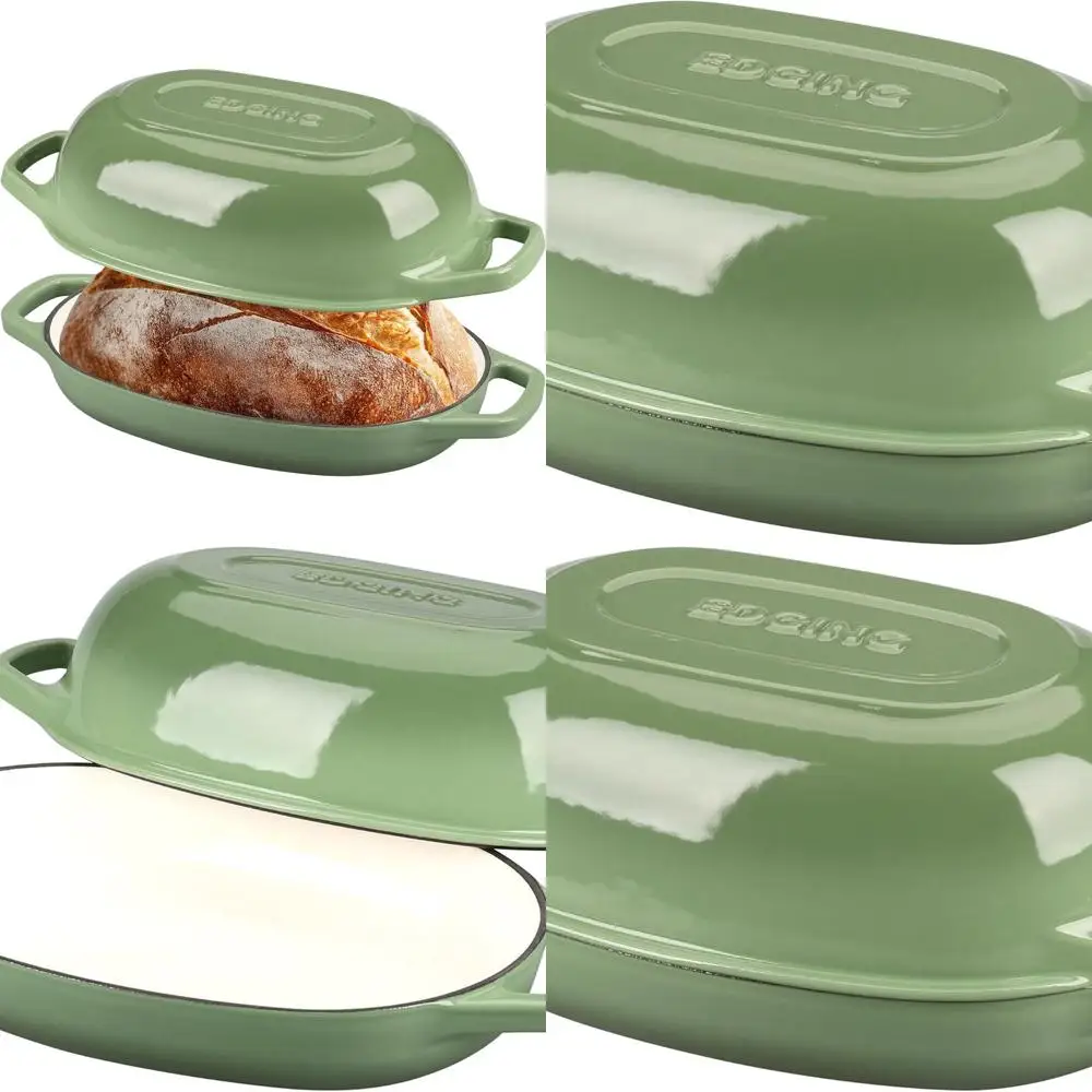 

Oval Enamel Cast Iron Dutch Oven, 5-Quart, Ideal for Sourdough Bread, Pistachio Green