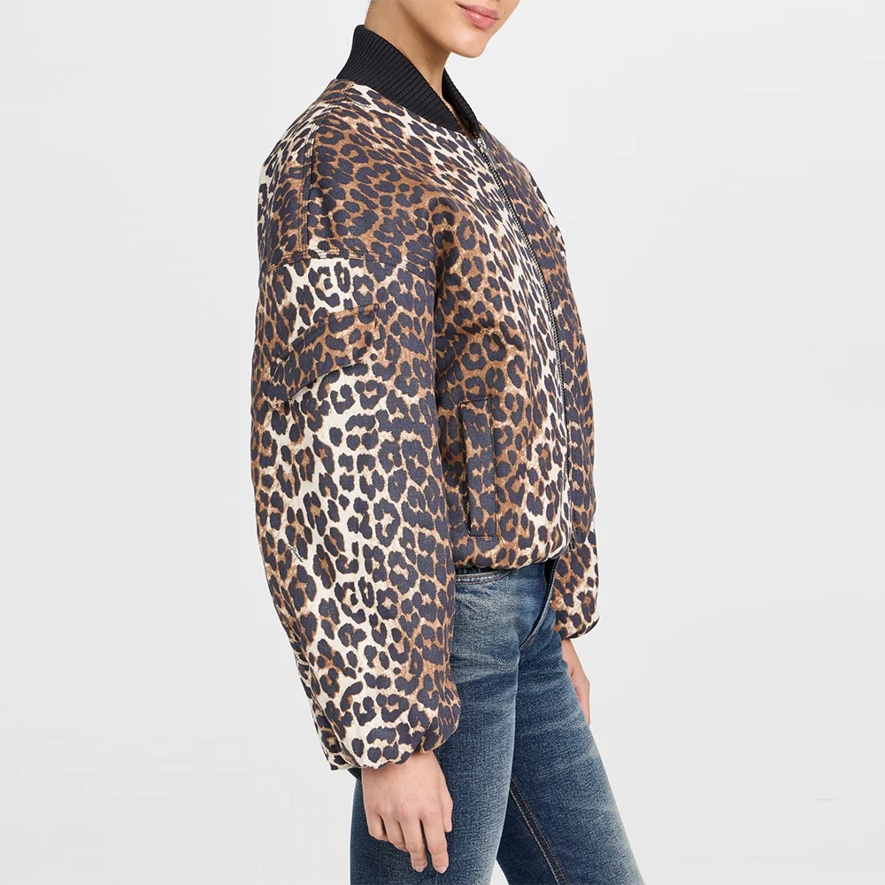 TWOTWINSTYLE Leopard Spliced Zipper Jackets for Women Stand Neck Long Sleeve Minimalist Casual Coat Female Fashon