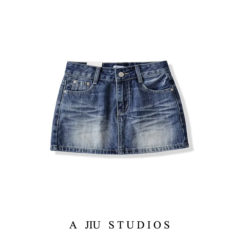 

Retro American Water Waed Denim Skirt for Women Summer Slim Fitting Close Curve ort A-line Wraparound Tight Skirt
