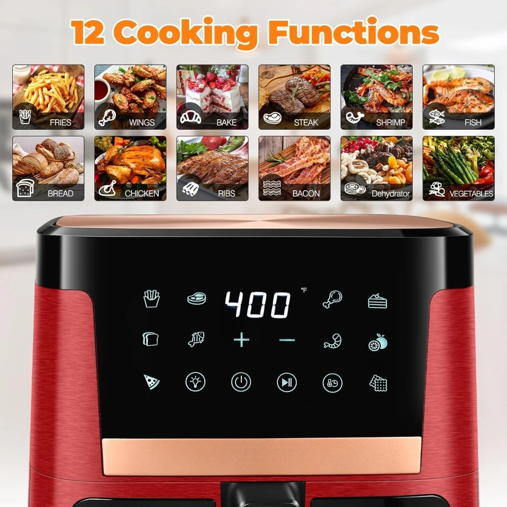 7.5 QT Air Fryer with 12 Presets, Visible Cooking Window, LCD Touch Screen, 1700W Oilless Oven Cooker Air Fryers