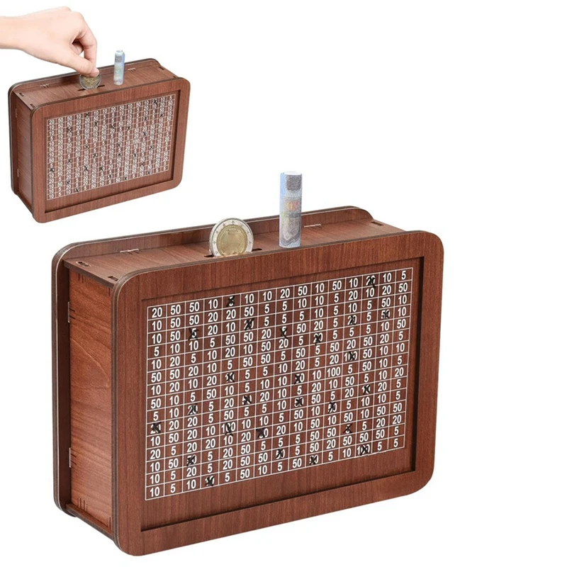 Tirelire Réutilisable en Bois avec Cible de Comptage pour Adulte et Enfant, Tirelire Durable avec Compteur, 18 Pièces