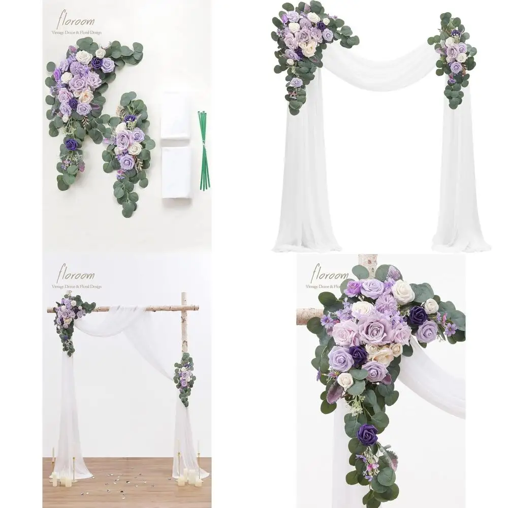 

Набор из 4 комплектов драпировок: 2 лавандово-сиреневые цветочные гирлянды и 2 тканевые драпировки для свадебной церемонии или декоративного фона