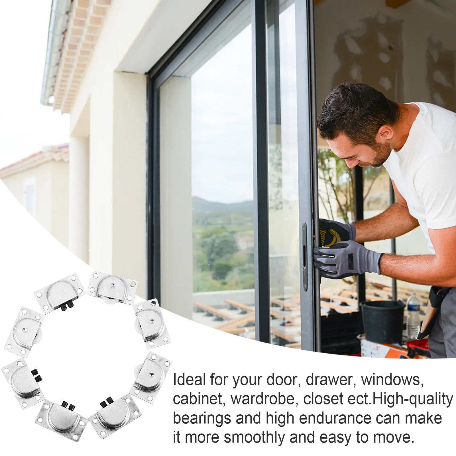 4Pairs Sliding Door Roller Stainless Steel Wardrobe Pulley Silent Bearing Smooth Closet Cabinet Furniture Sliding Wheels