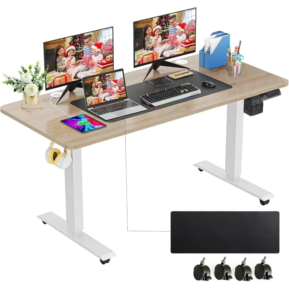 

55 x 24 Inch Stand up Desk with Large Mouse Pad, Rolling Wheels & Foot Pad,27''-46'' Lifting Range Home Office Computer Desk