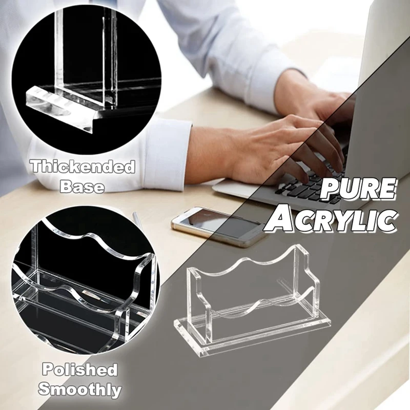 2Packs Acryl Visitekaartje Houder Voor Bureau, Horizontale Duidelijke Bedrijfsnaam Kaart Display Stand, Bureau Accessoire