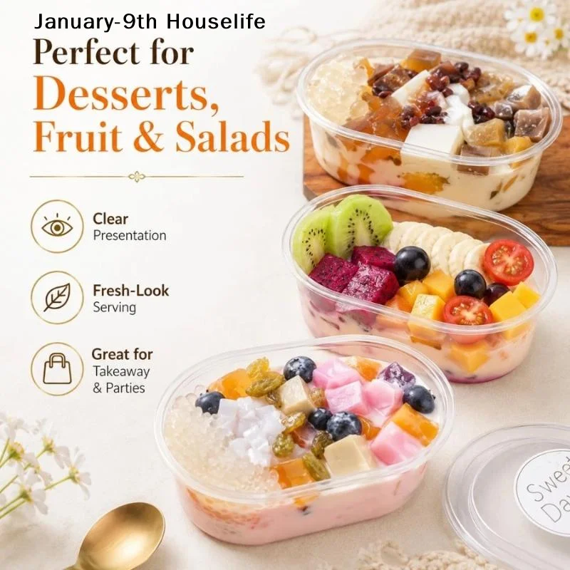 50/25Pcs Dessert Container Graham Cake Mango Float Clear Oval Container For Mousse Cake Pudding 500mJanuary-9th Houselife